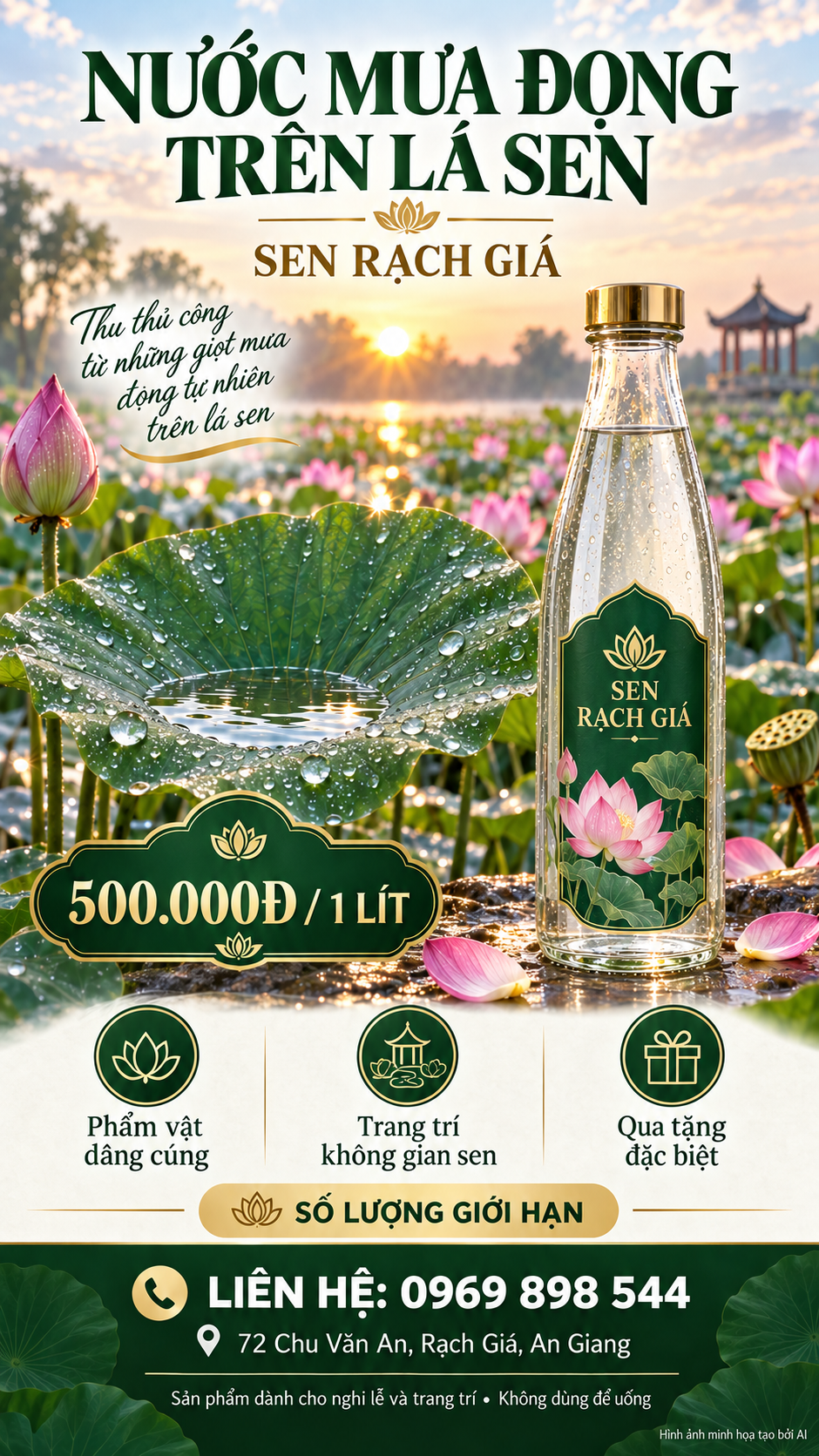 Chai nước mưa sen thanh khiết